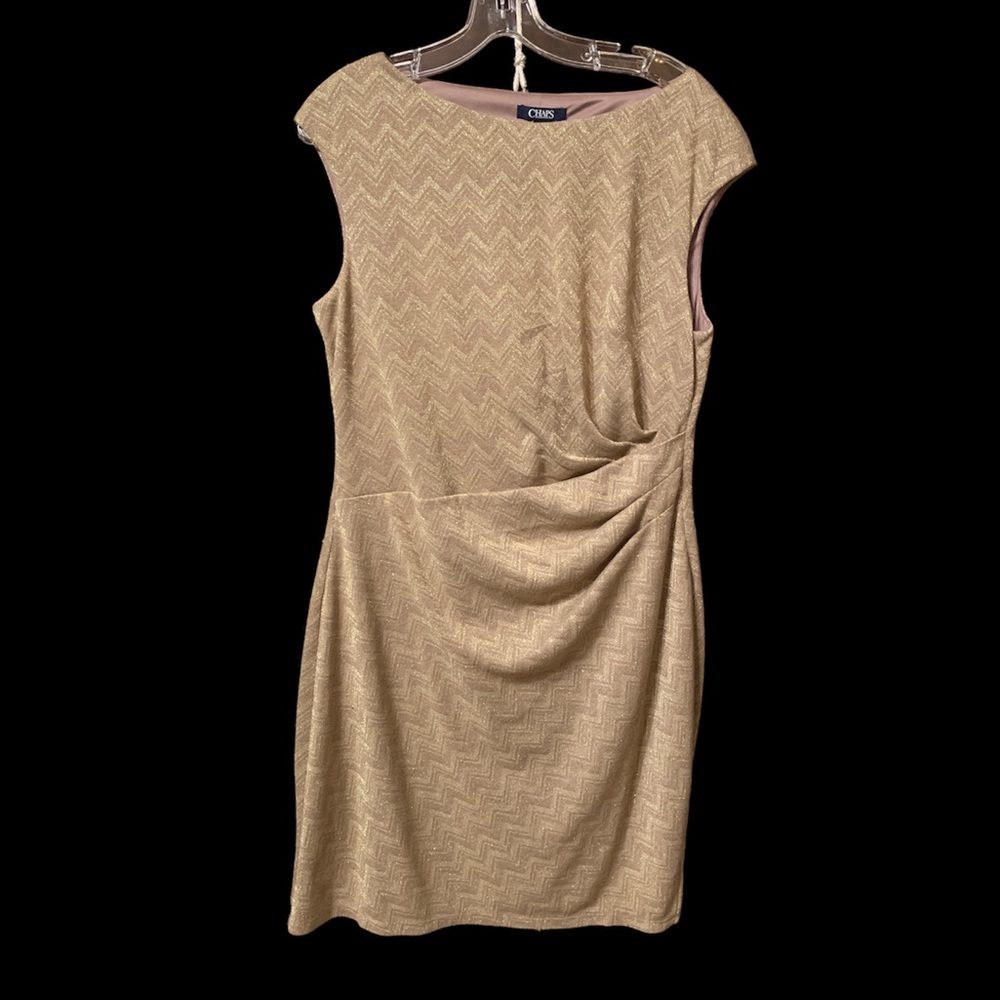 Shimmering, metallic gold Ralph Lauren dress.